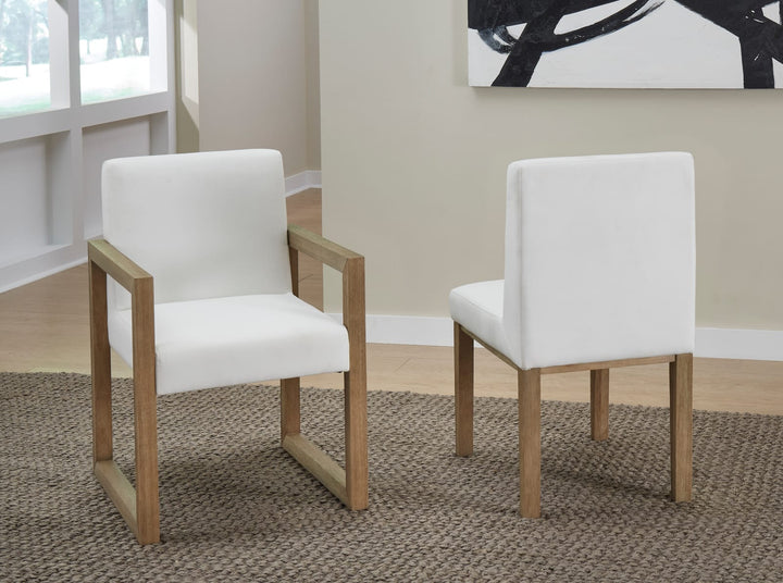 One Modern Coastal Sled Leg Upholstered Dining Arm Chair in White Pearl and Bisque – view 6