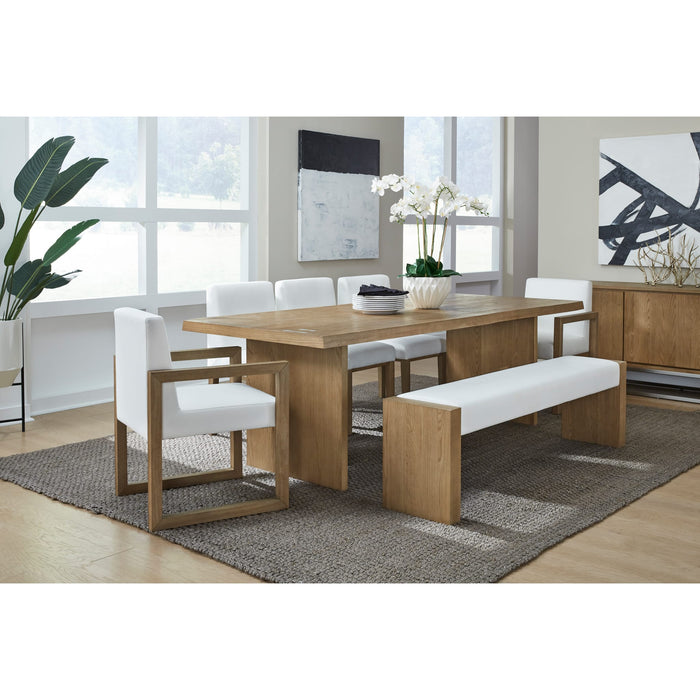 One Modern Coastal Sled Leg Upholstered Dining Arm Chair in White Pearl and Bisque