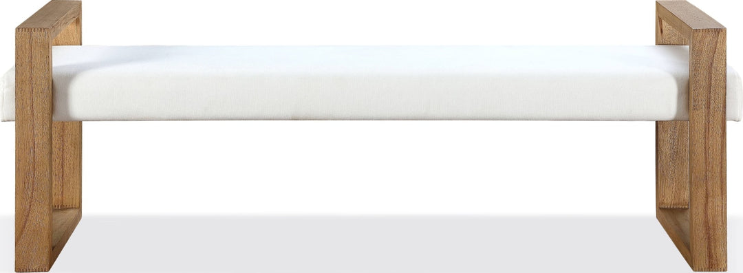 One Modern Coastal Sled Leg Upholstered Dining Bench in White Pearl and Bisque – view 3