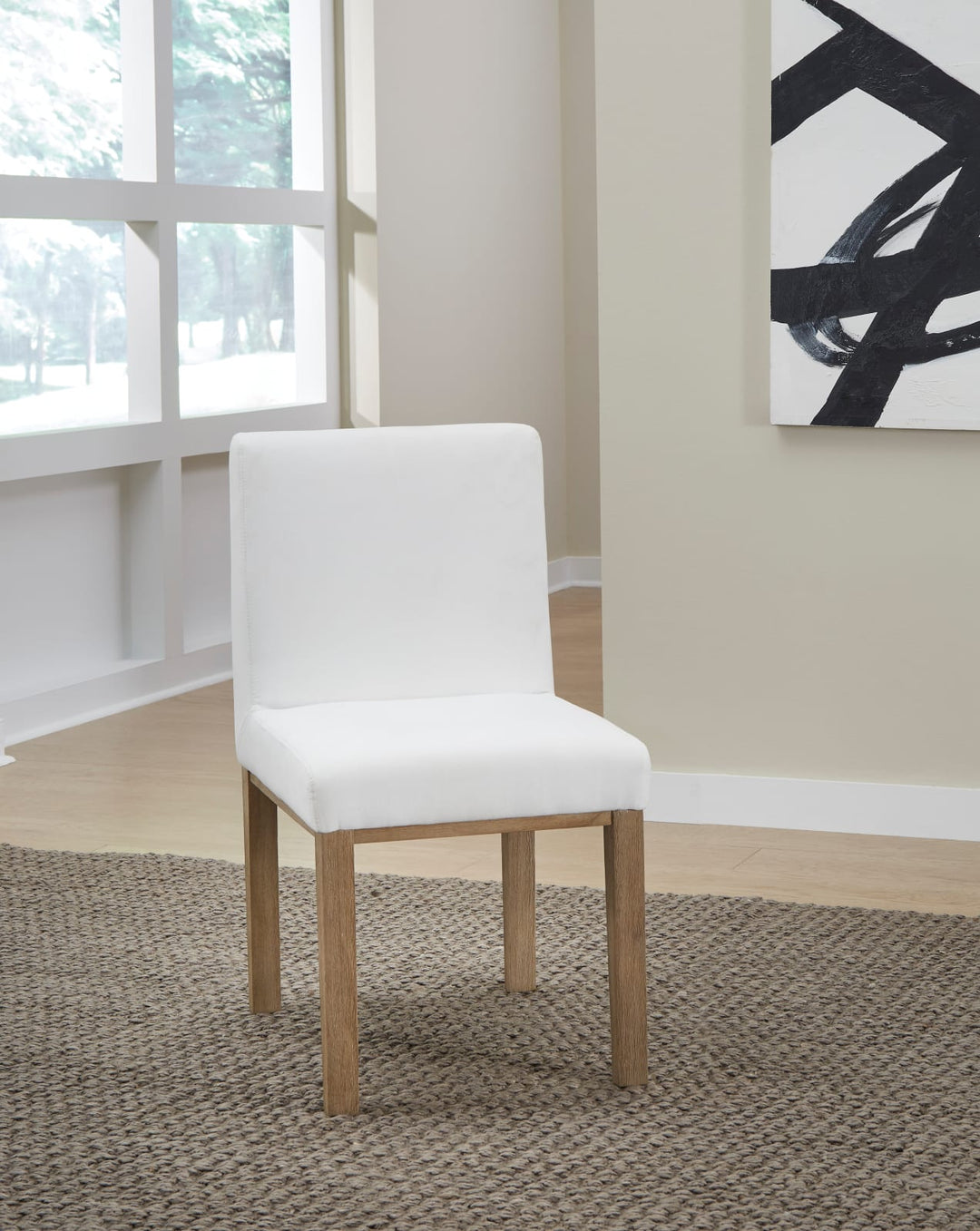 One Modern Coastal Upholstered Dining Side Chair in White Pearl and Bisque