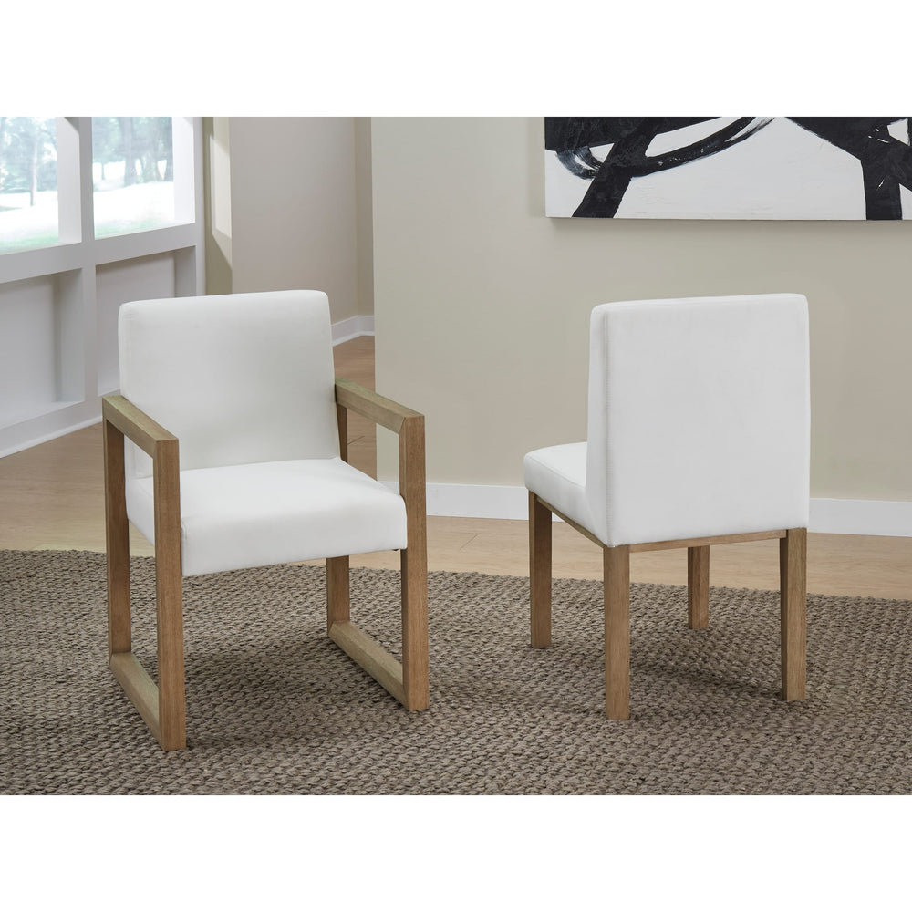 One Modern Coastal Upholstered Dining Side Chair in White Pearl and Bisque