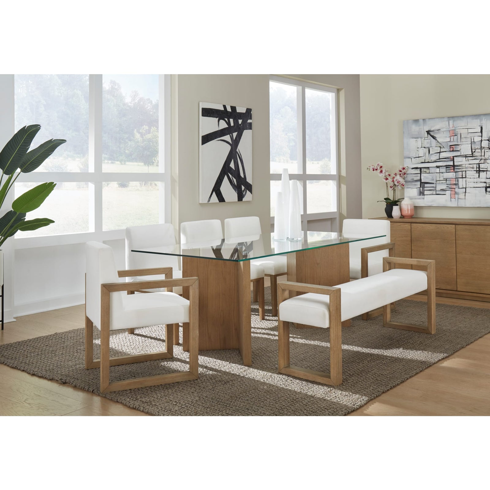 One Modern Coastal Upholstered Dining Side Chair in White Pearl and Bisque