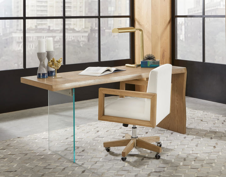 One Modern Coastal Writing Desk  in White Oak and Glass – view 4