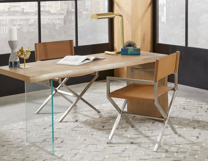 One Modern Coastal Writing Desk  in White Oak and Glass – view 6