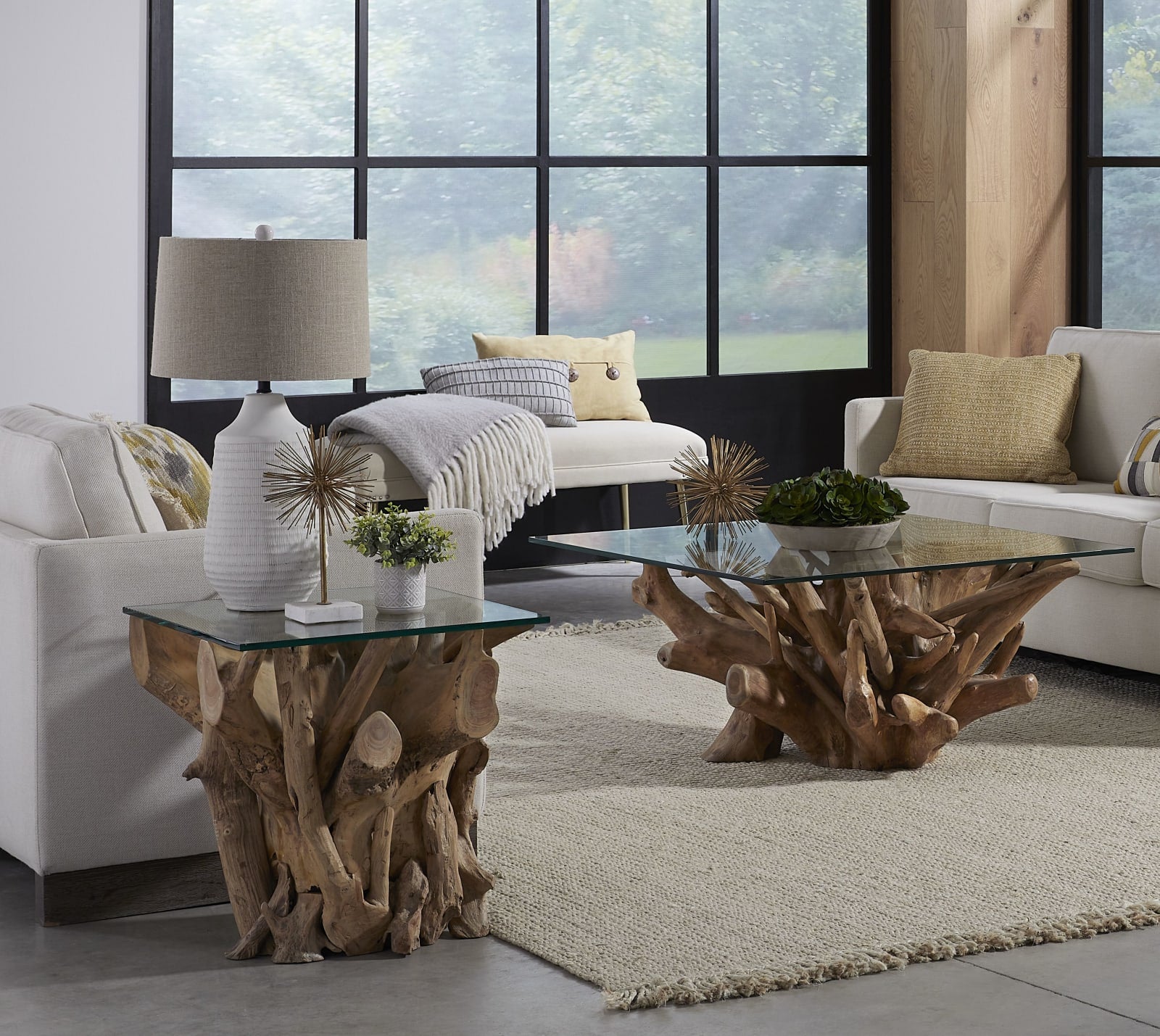 One Solid Teak Root Glass Top Coffee Table – view 2