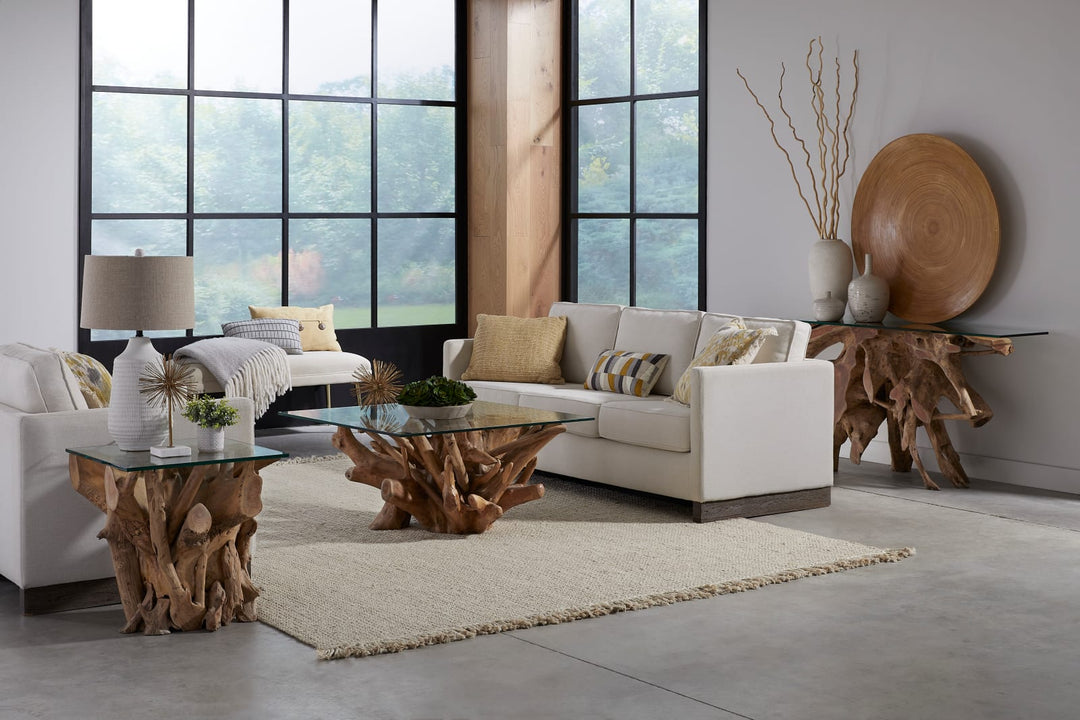 One Solid Teak Root Glass Top Coffee Table – view 3