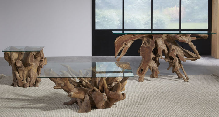 One Solid Teak Root Glass Top Coffee Table – view 4