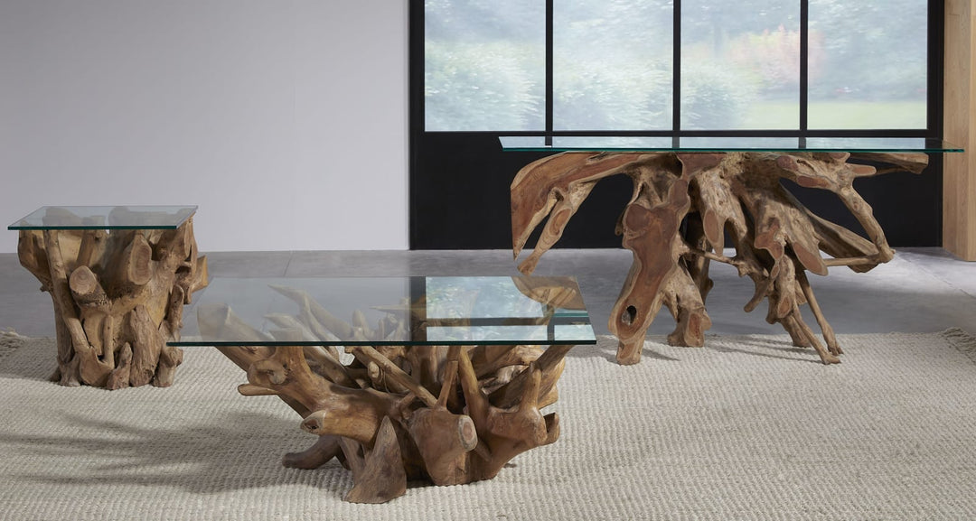 One Solid Teak Root Glass Top Coffee Table – view 4