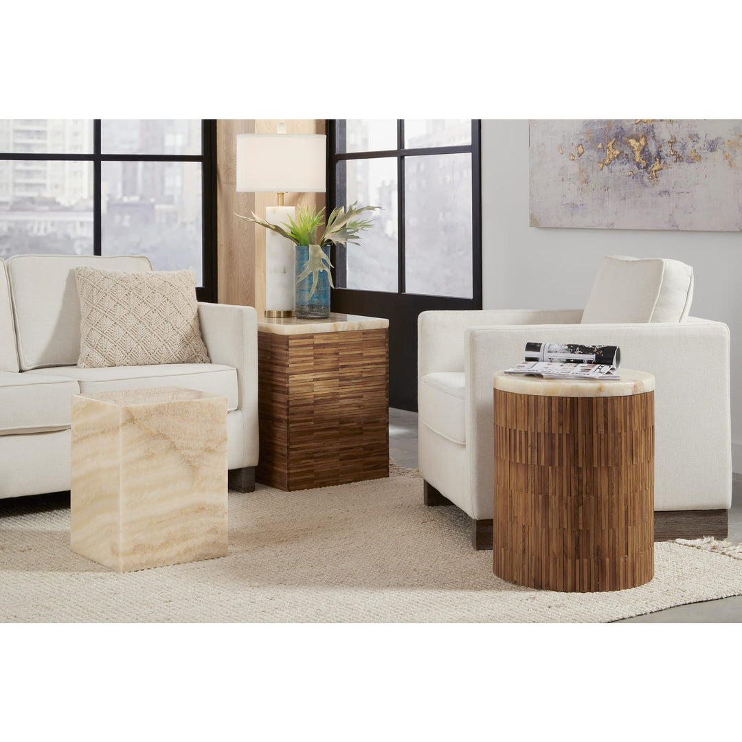 One Stone Wood Tile End Table in Onyx and Solid Teak