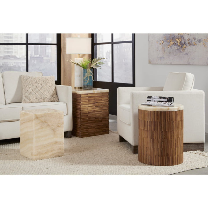 One Stone Wood Tile End Table in Onyx and Solid Teak