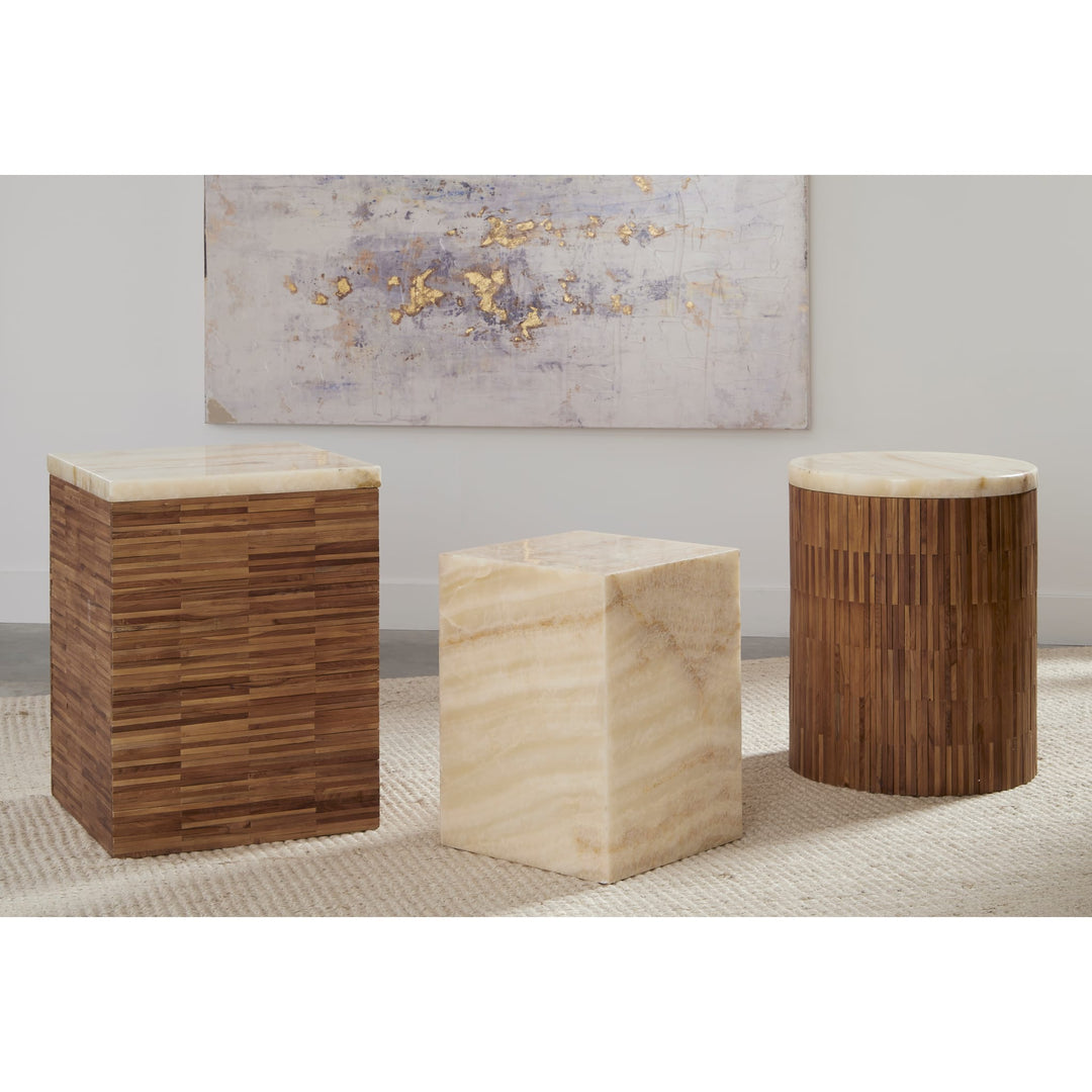 One Stone Wood Tile End Table in Onyx and Solid Teak