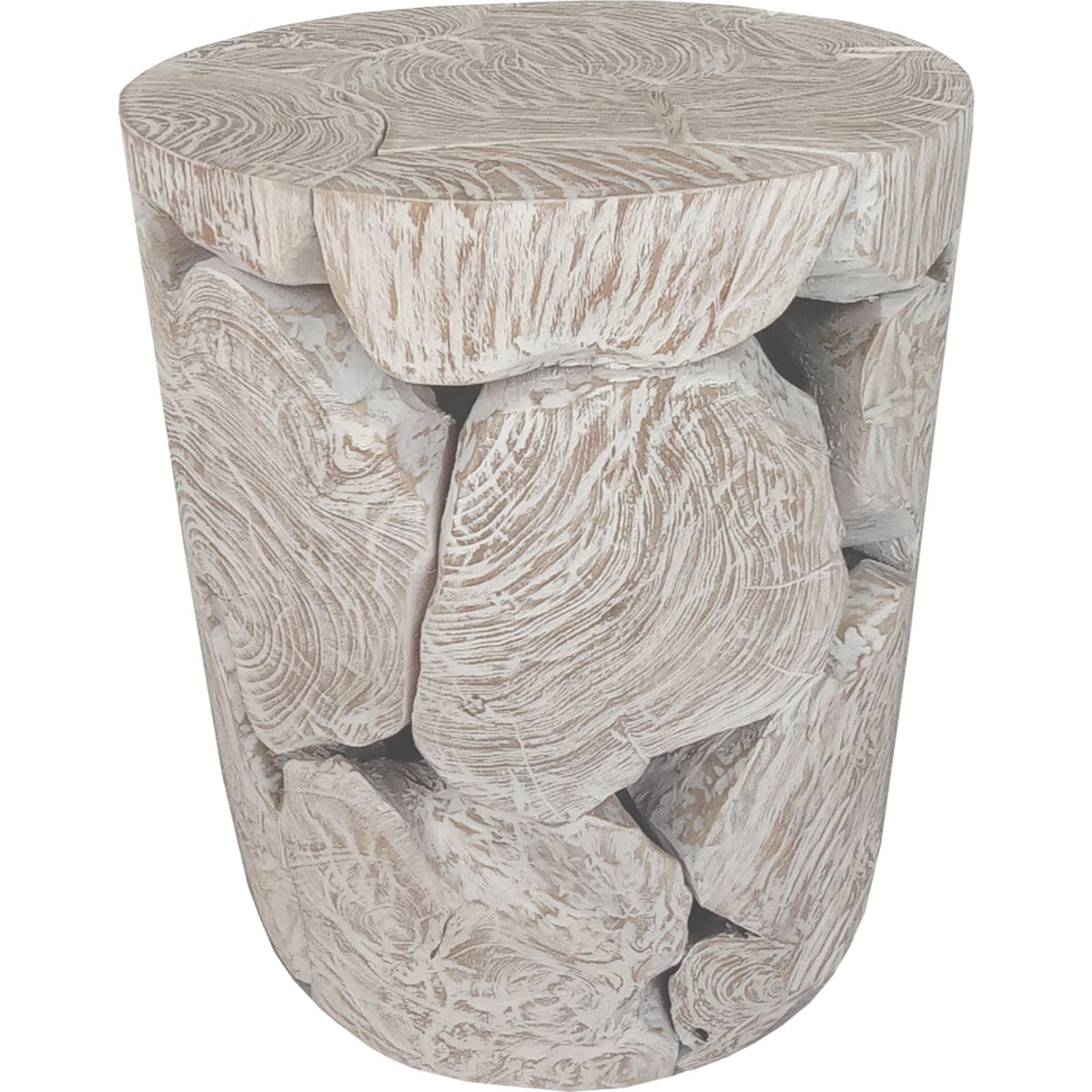 One Teak Slice Round End Table in Bleached Teak