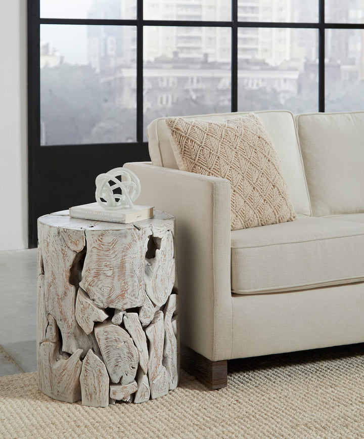 One Teak Slice Round End Table in Bleached Teak – view 2