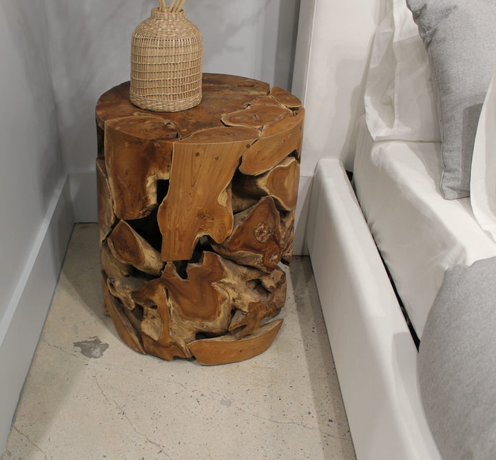 One Teak Slice Round End Table in Warm Teak