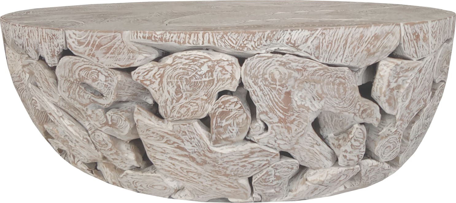 One Teak Slice Solid Wood Coffee Table in Bleached Teak