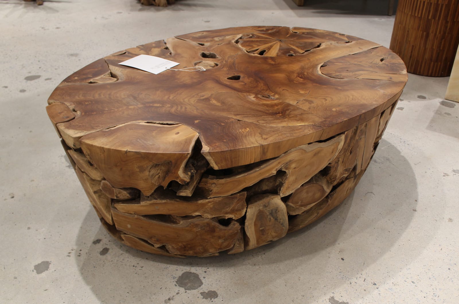 One Teak Slice Solid Wood Coffee Table in Warm Teak