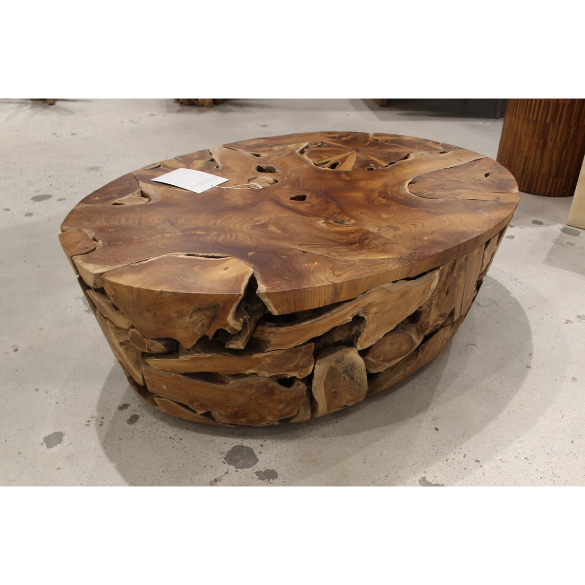 One Teak Slice Solid Wood Coffee Table in Warm Teak