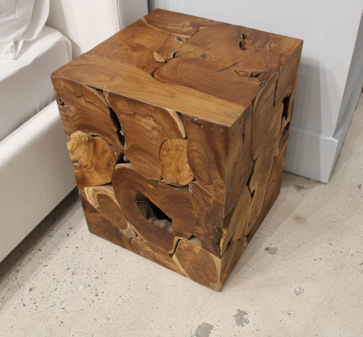 One Teak Slice Square End Table in Warm Teak