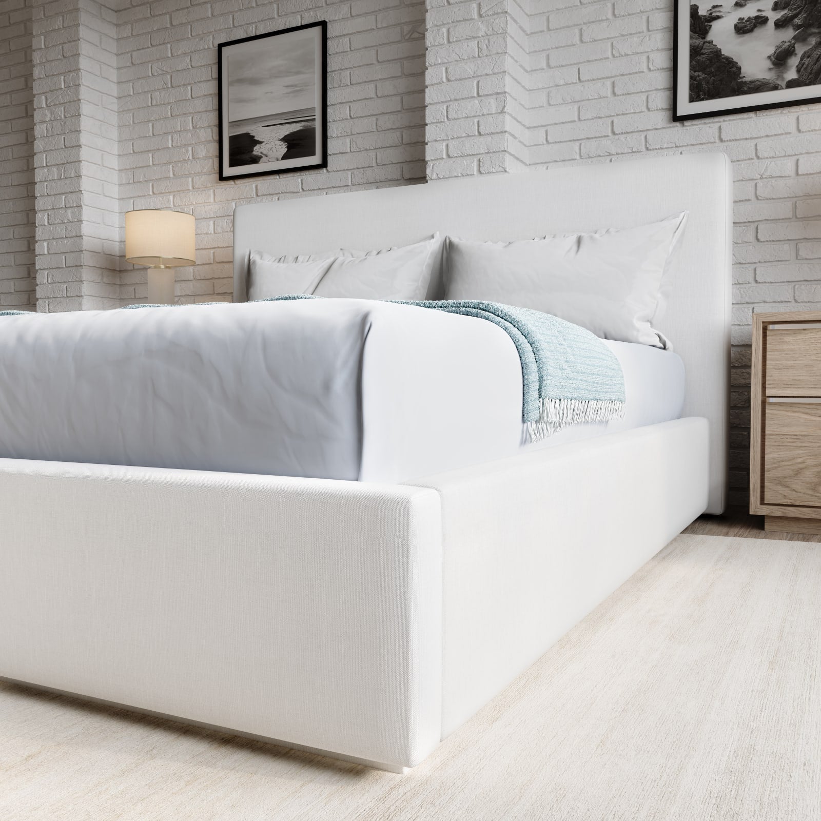 One Full-size Upholstered Footboard Storage Bed in Pearl (2026) – view 2