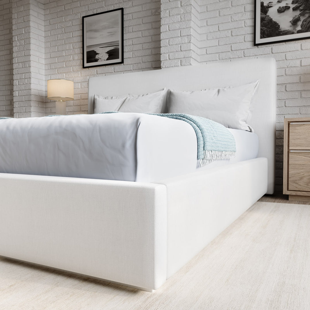 One Full-size Upholstered Footboard Storage Bed in Pearl (2026) – view 2