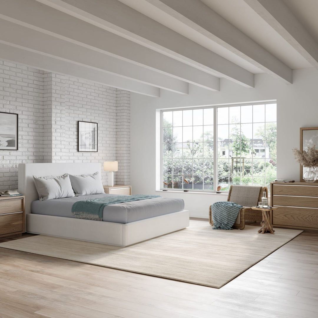 One Upholstered Queen-size Platform Bed in Pearl – view 9