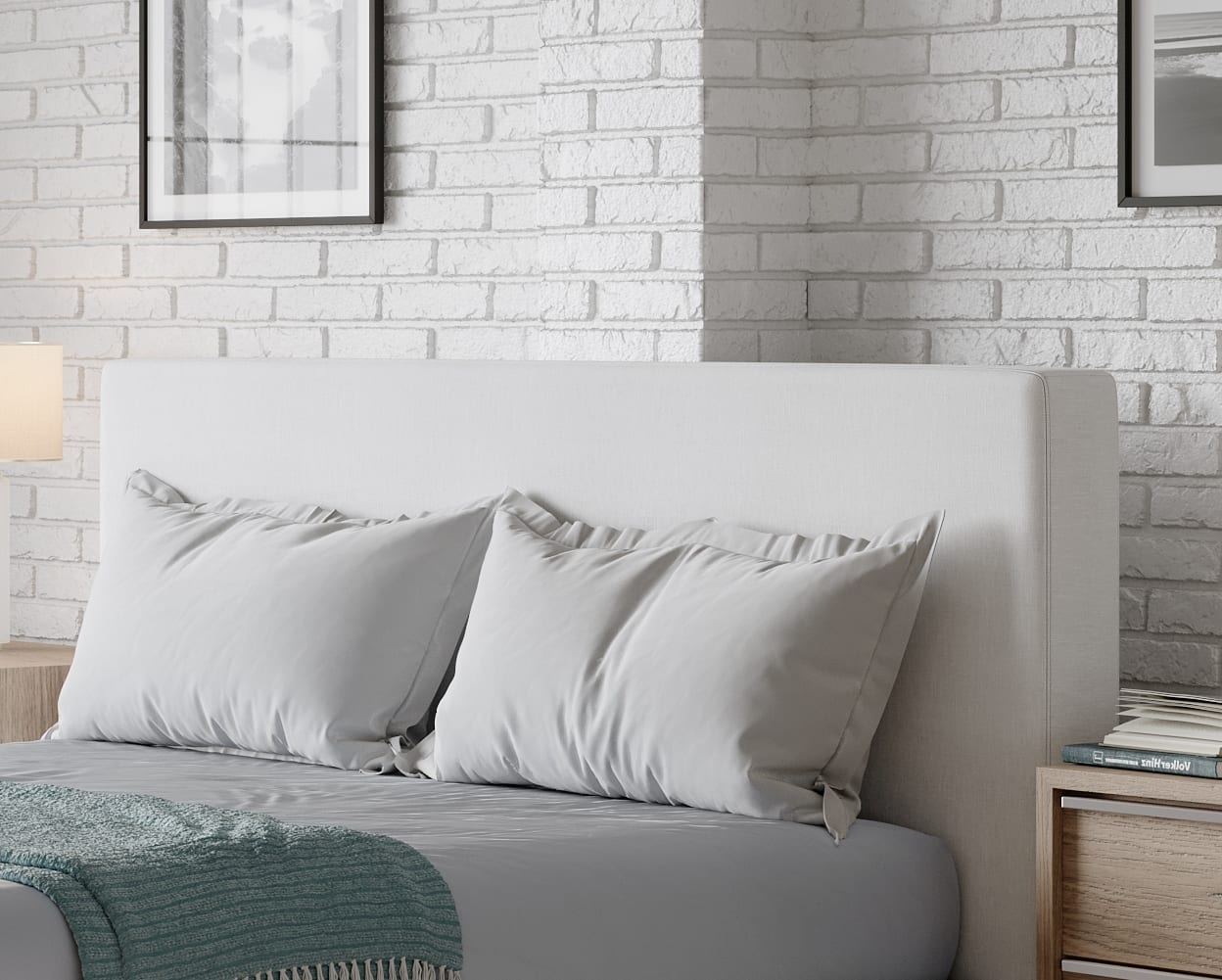 One Full-size Upholstered Platform Bed in Pearl (2026) – view 2