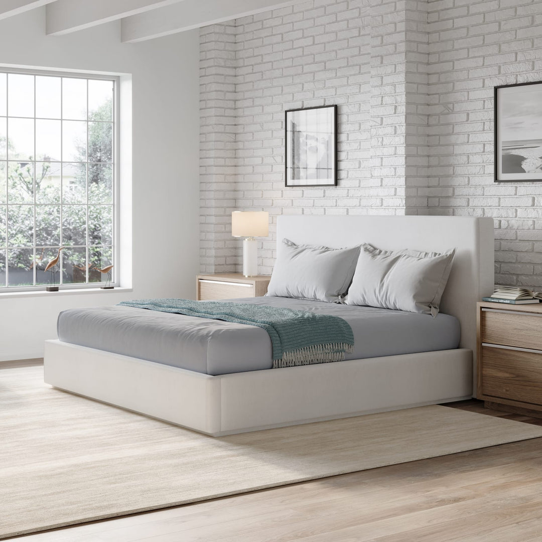 One Queen-size Upholstered Platform Bed in Pearl (2026) – view 7