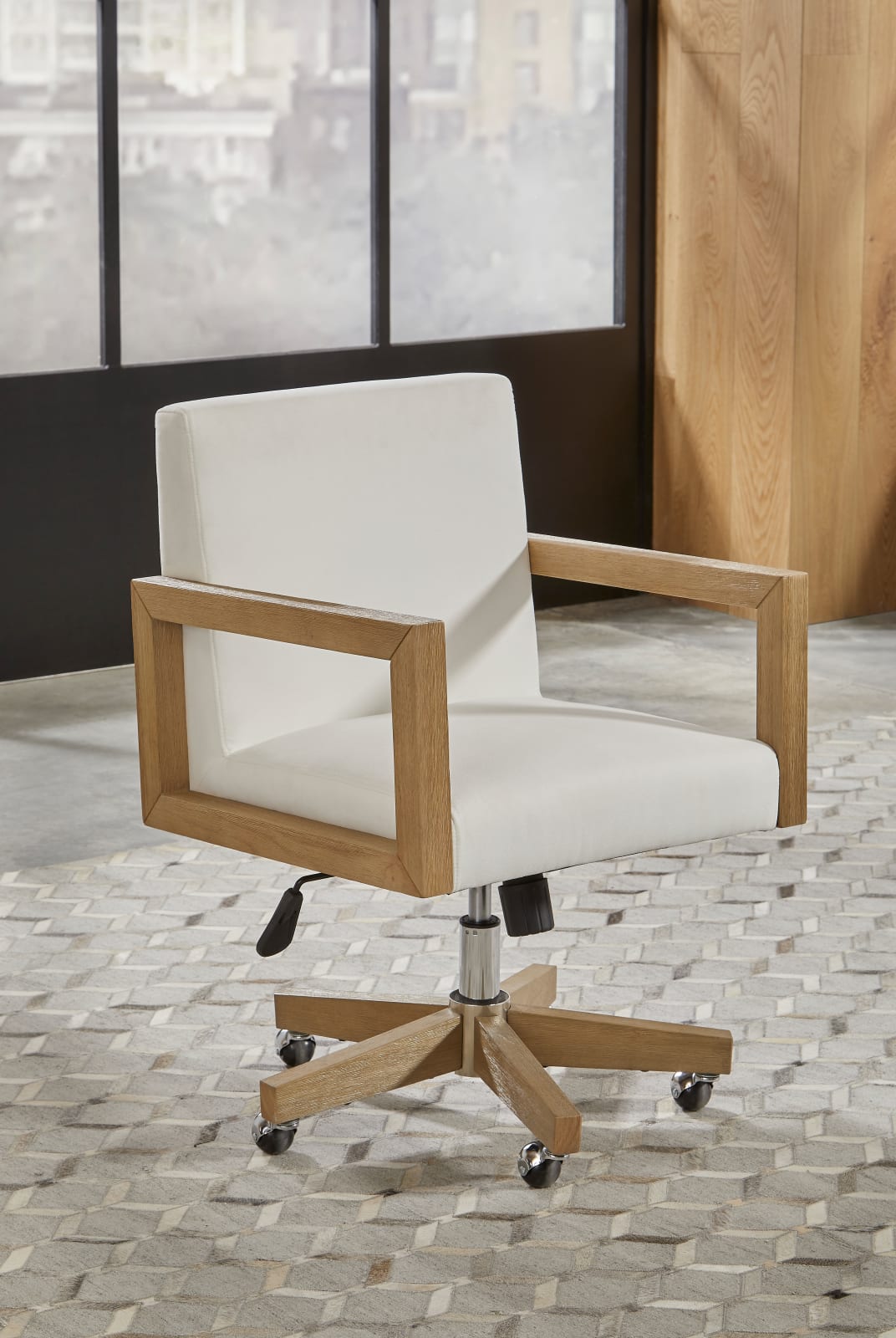 One Wood Frame Home Office Chair in Solid Wood and White Canvas