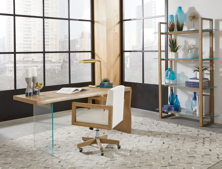 One Wood Frame Home Office Chair in Solid Wood and White Canvas – view 7