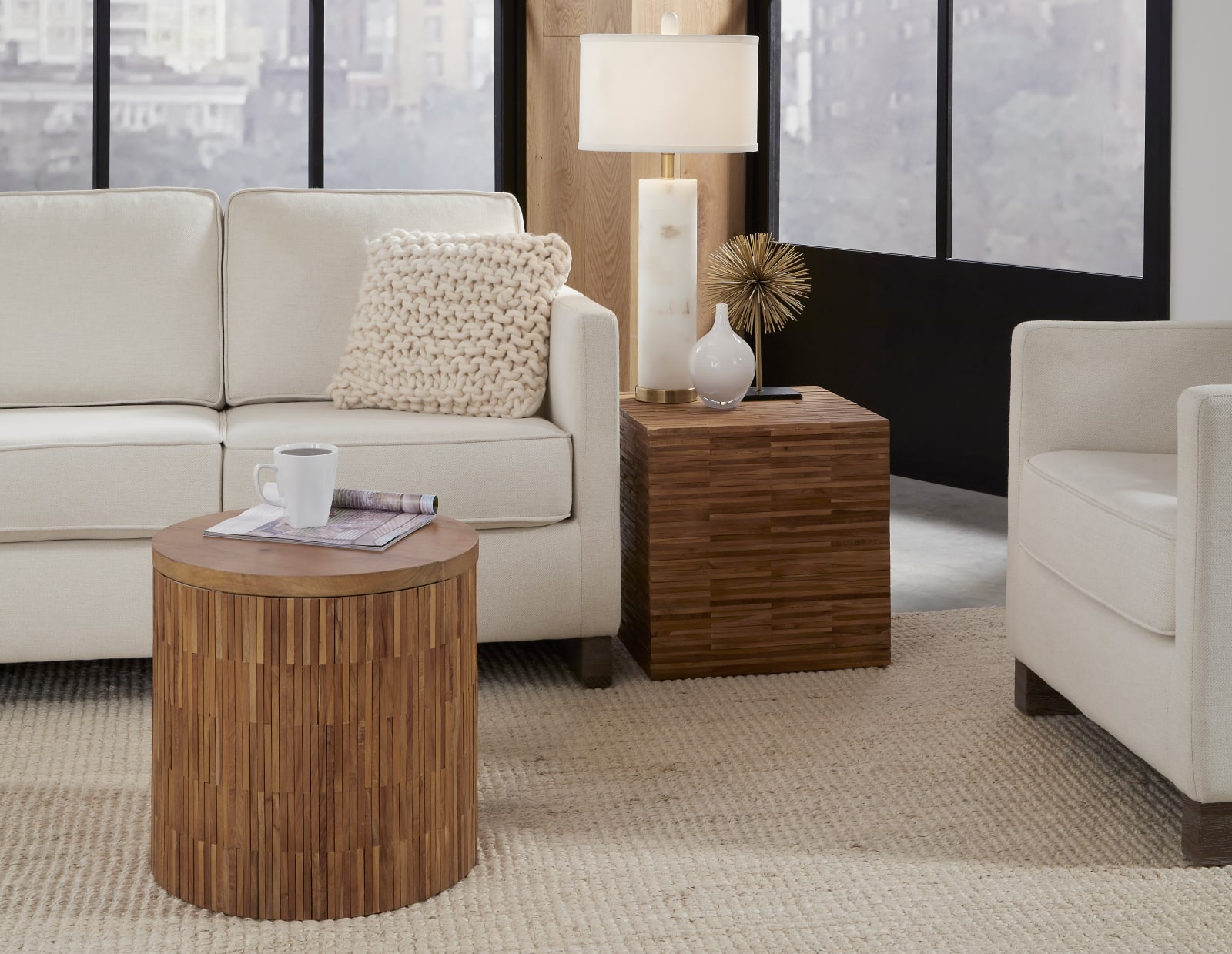 One Wood Tile Round End Table in Solid Teak – view 2