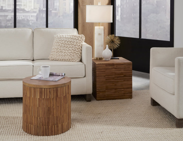 One Wood Tile Round End Table in Solid Teak – view 2