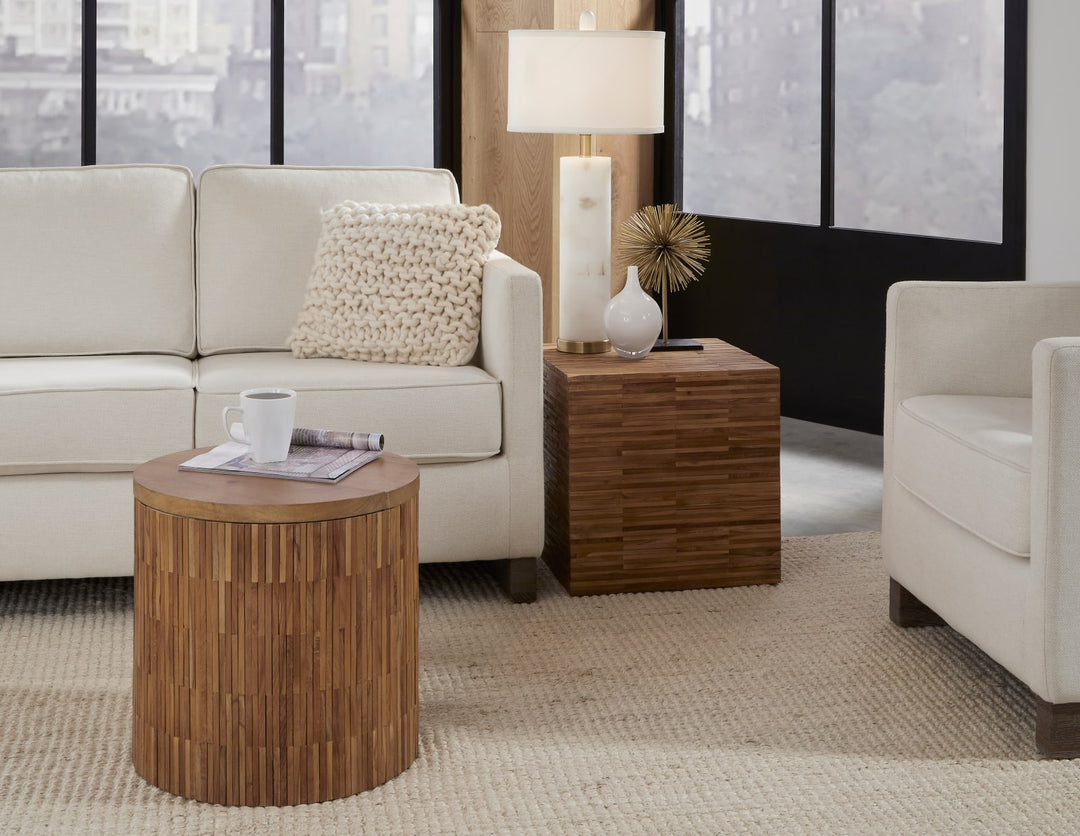One Wood Tile Round End Table in Solid Teak – view 2