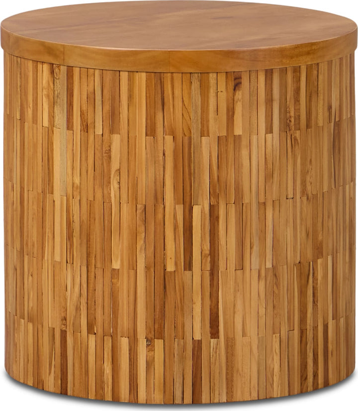 One Wood Tile Round End Table in Solid Teak – view 4