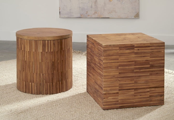 One Wood Tile Square End Table in Solid Teak – view 3