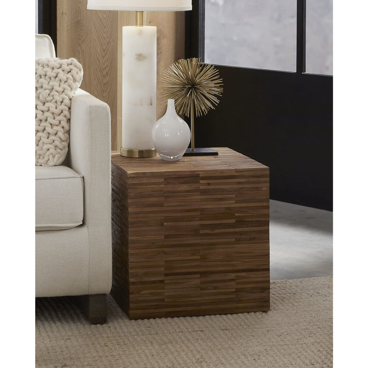One Wood Tile Square End Table in Solid Teak