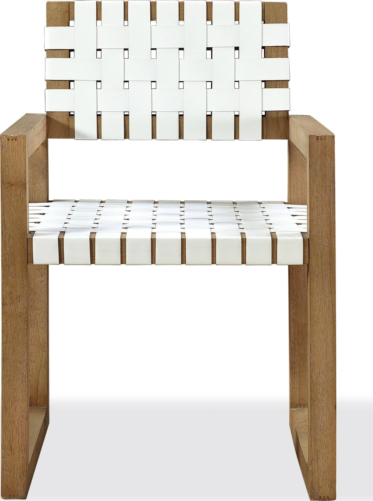 One Woven Leather and Solid Wood Dining Arm Chair in White and Bisque – view 2