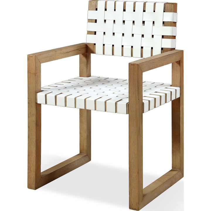 One Woven Leather and Solid Wood Dining Side Chair in White and Bisque 