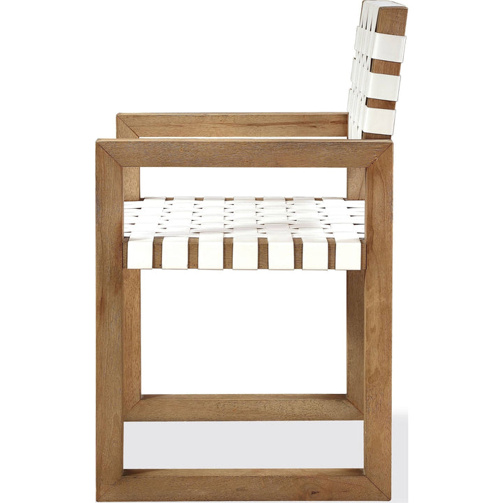 One Woven Leather and Solid Wood Dining Side Chair in White and Bisque 