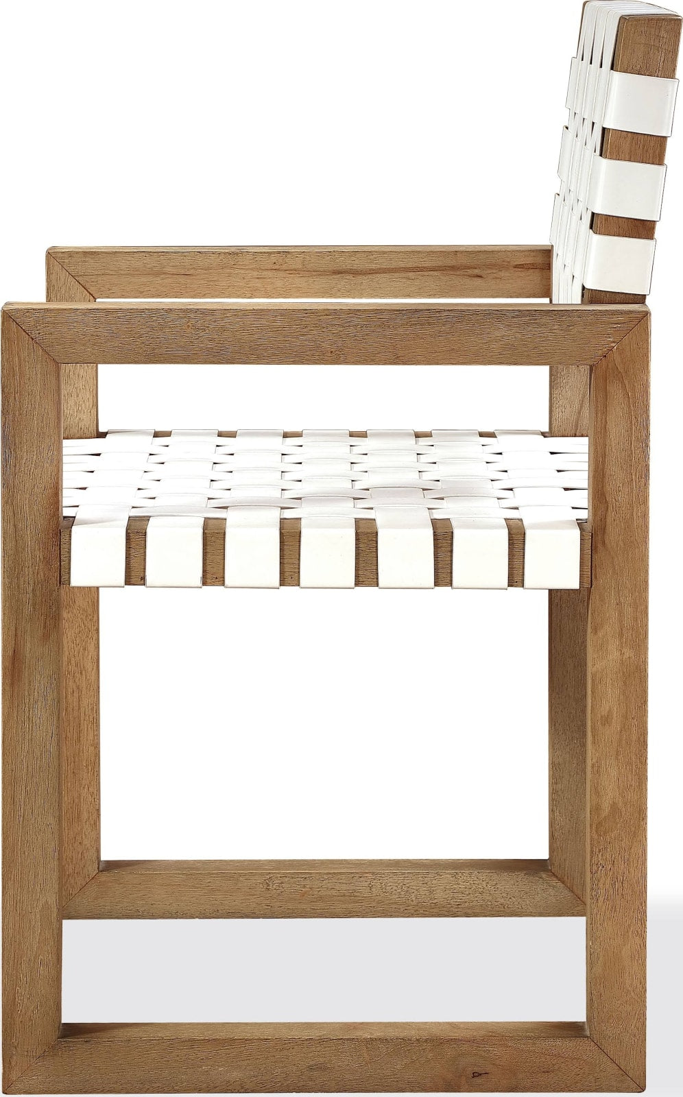 One Woven Leather and Solid Wood Dining Arm Chair in White and Bisque – view 4