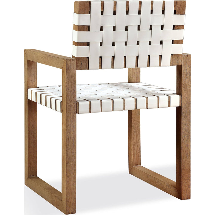 One Woven Leather and Solid Wood Dining Side Chair in White and Bisque 