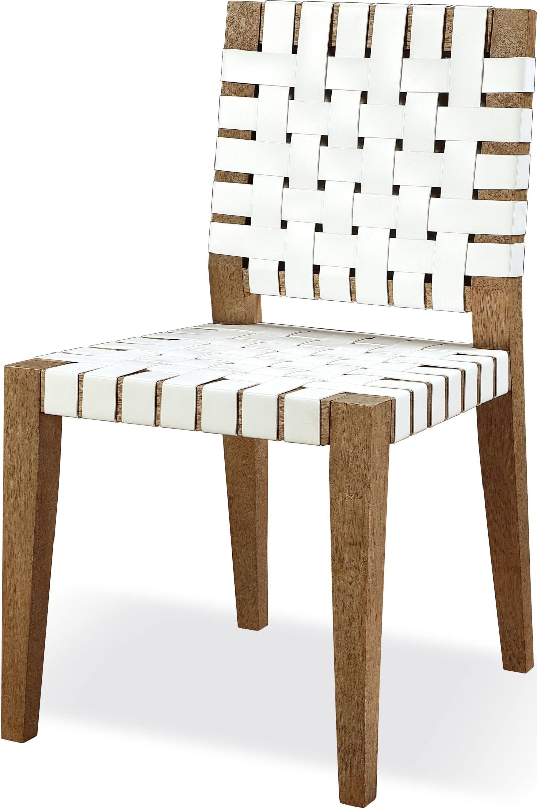 One Woven Leather and Solid Wood Dining Side Chair in White and Bisque – view 2