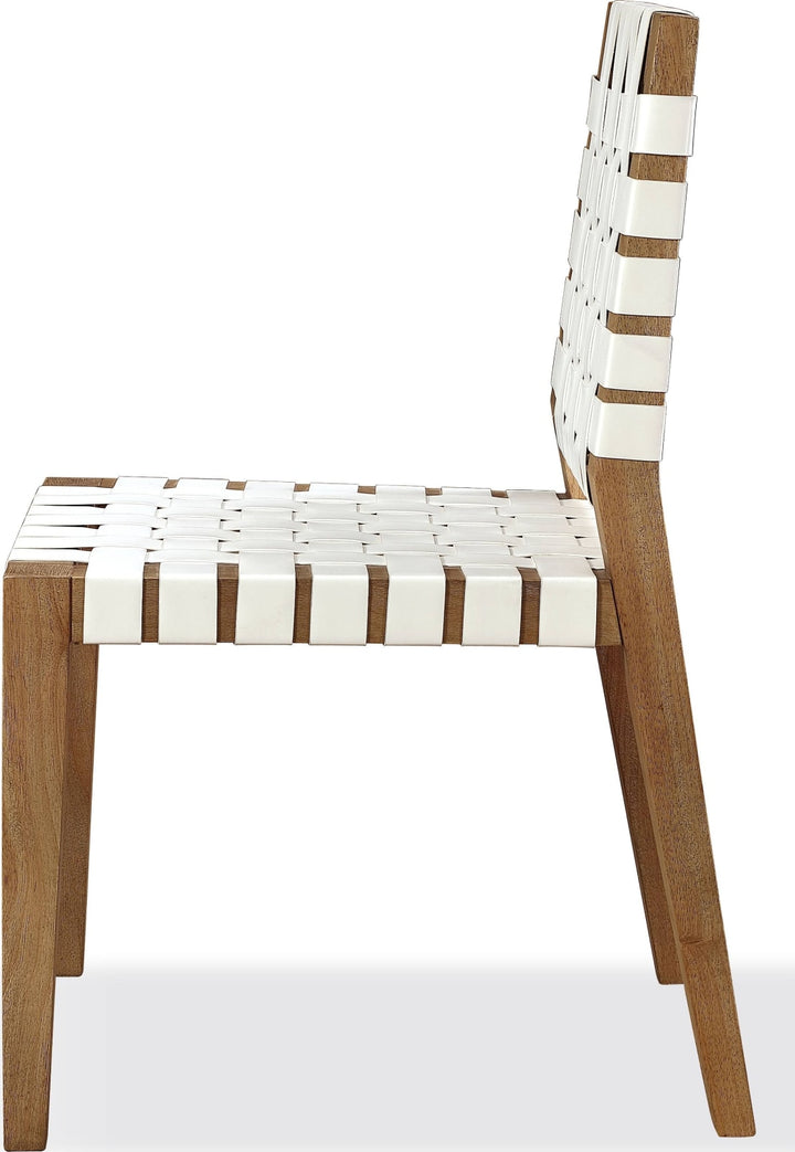One Woven Leather and Solid Wood Dining Side Chair in White and Bisque – view 3