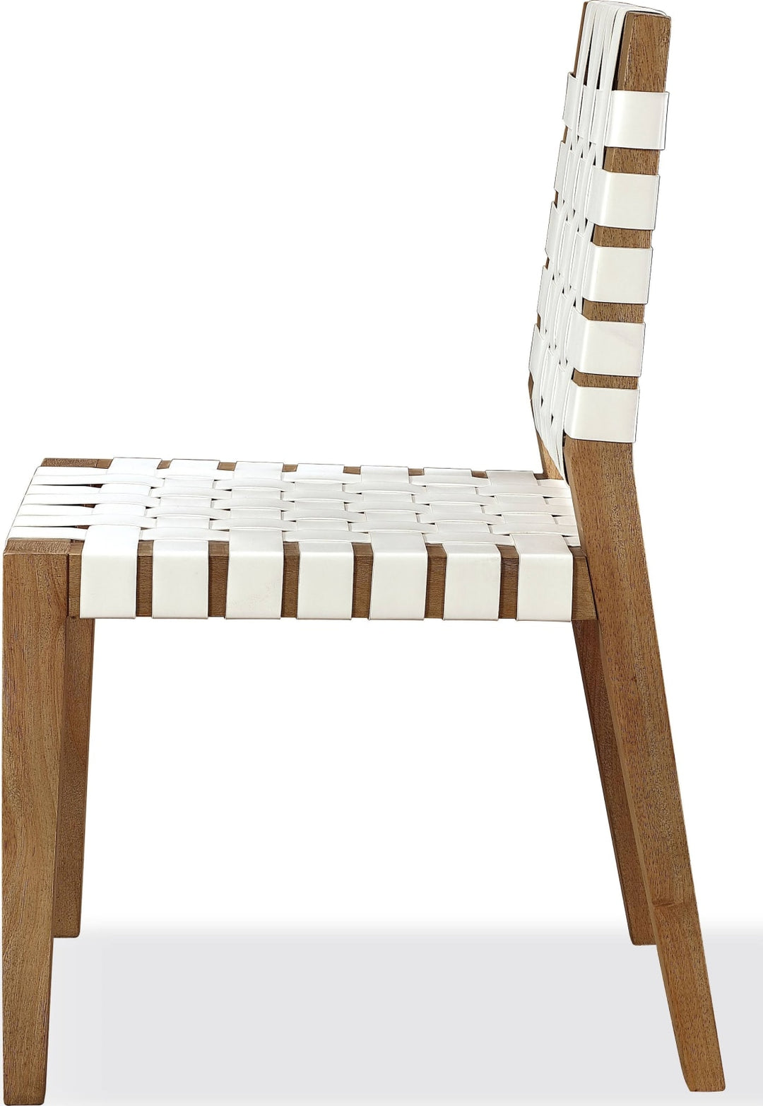 One Woven Leather and Solid Wood Dining Side Chair in White and Bisque – view 3