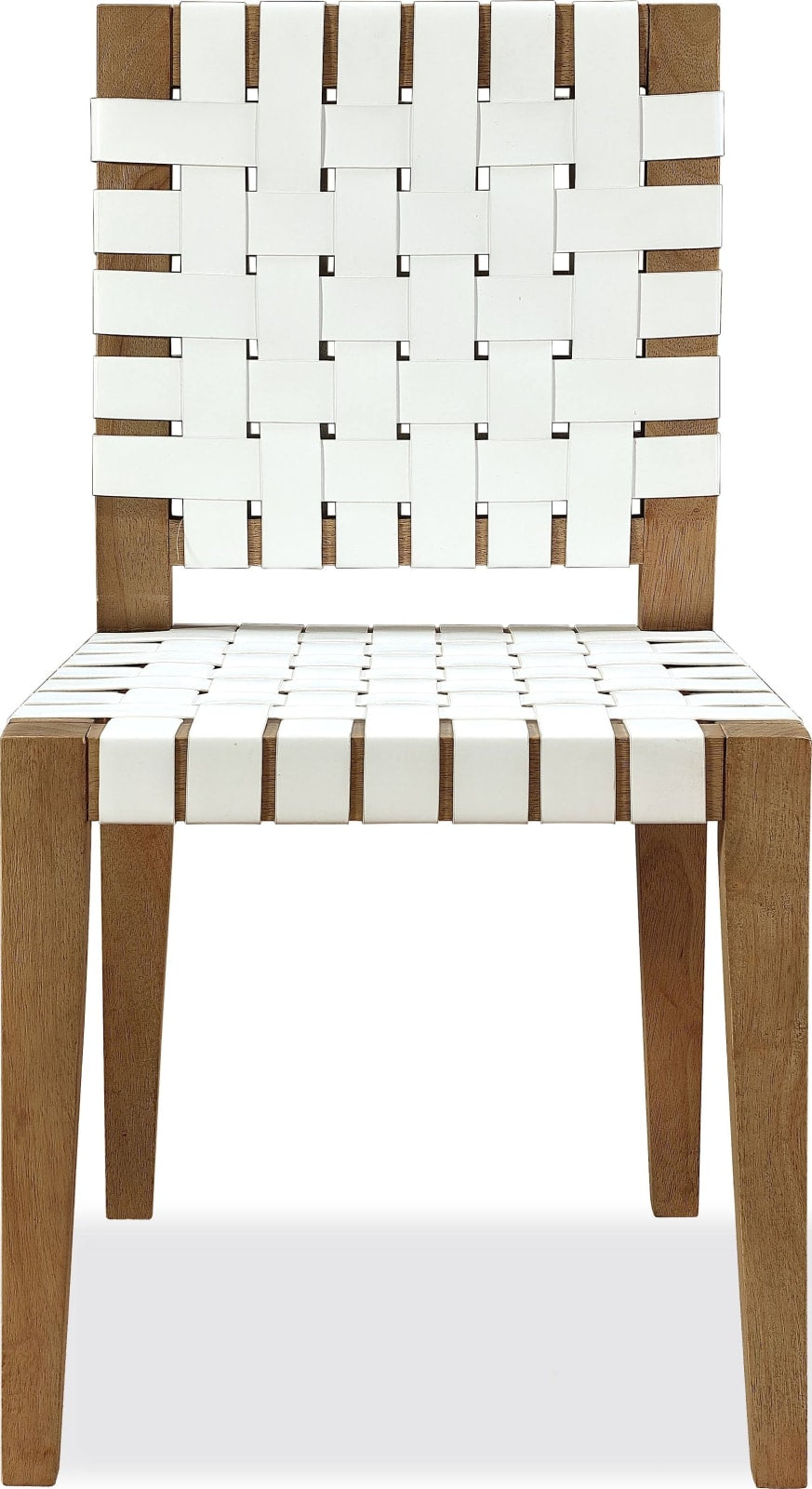 One Woven Leather and Solid Wood Dining Side Chair in White and Bisque – view 4