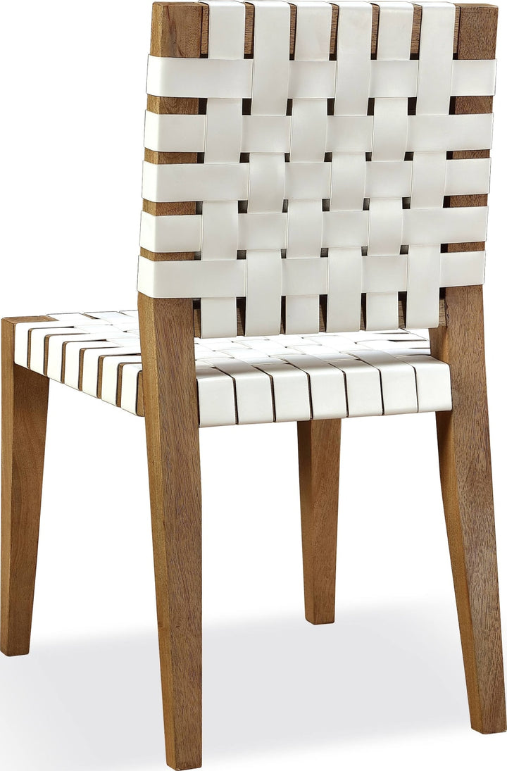 One Woven Leather and Solid Wood Dining Side Chair in White and Bisque – view 5