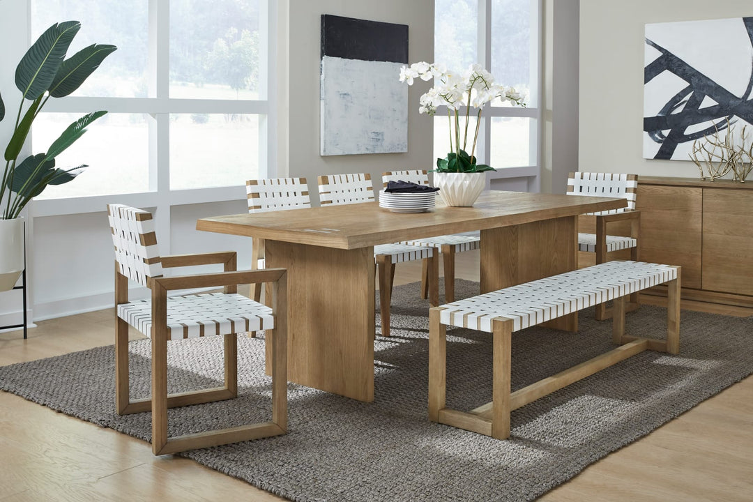 One Woven Leather and Solid Wood Dining Side Chair in White and Bisque – view 7