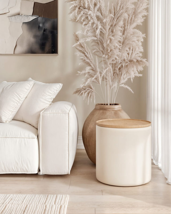 Oskar Lift Top Round End Table in Barley