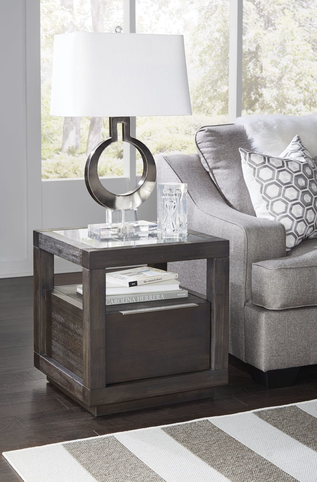 Oxford One Drawer End Table in Basalt Grey
