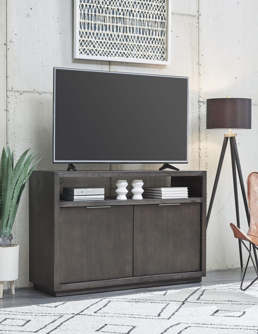 Oxford Solid Wood 54 inch Media Console in Basalt Grey