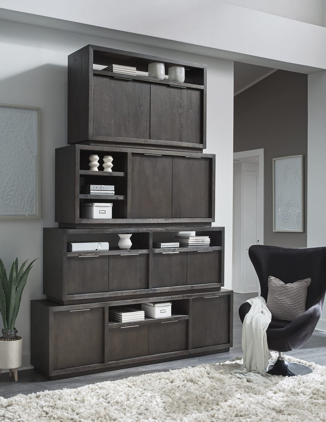 Oxford Solid Wood 54 inch Media Console in Basalt Grey – view 2